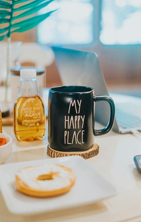 My Happy Place Mug on Work Desk