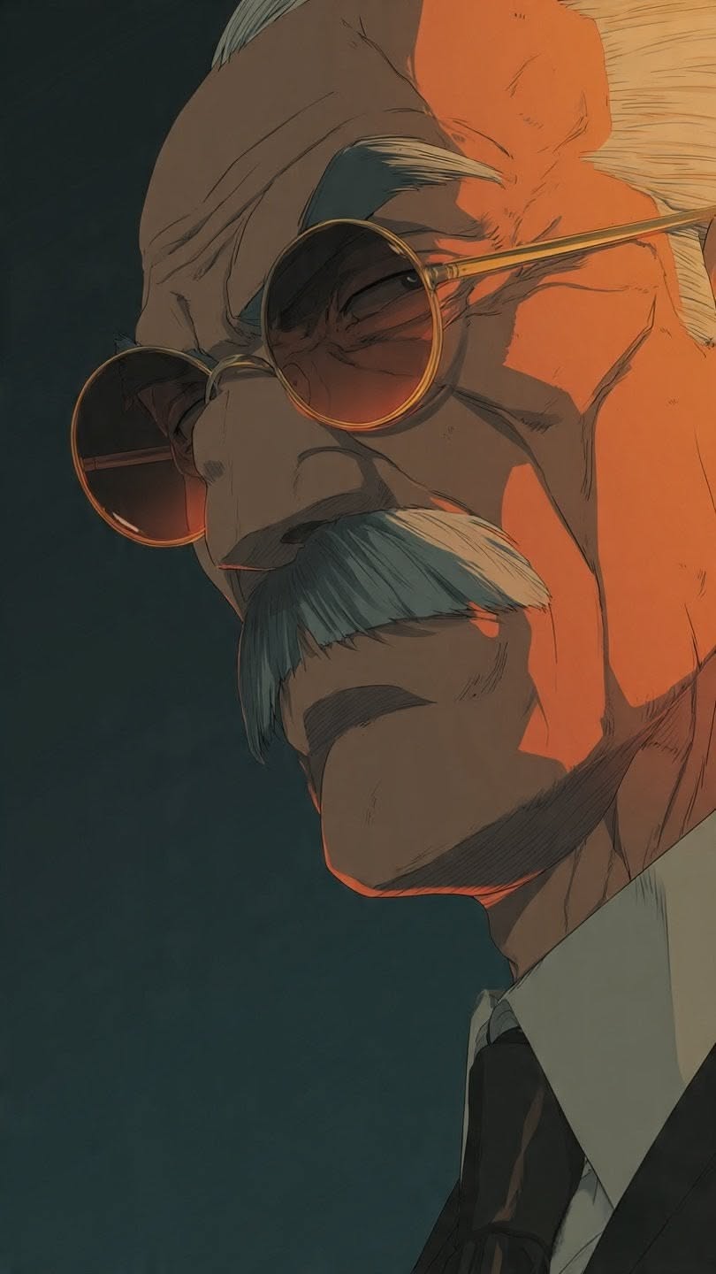Anime Elderly Man with Round Sunglasses