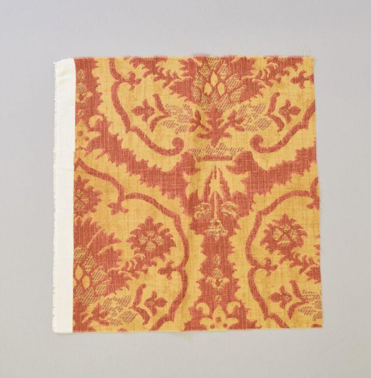 Yellow Red Damask Fabric Swatch