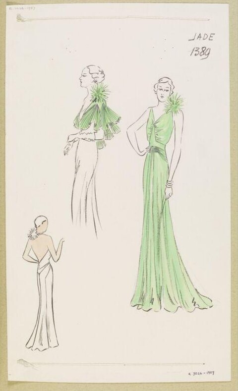 Vintage Jade Gown Fashion Sketch