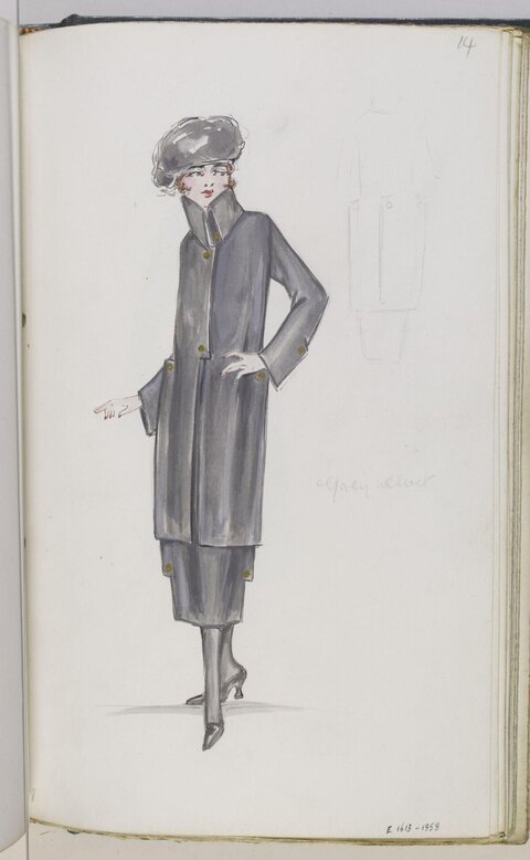 Vintage Grey Coat Fashion Sketch