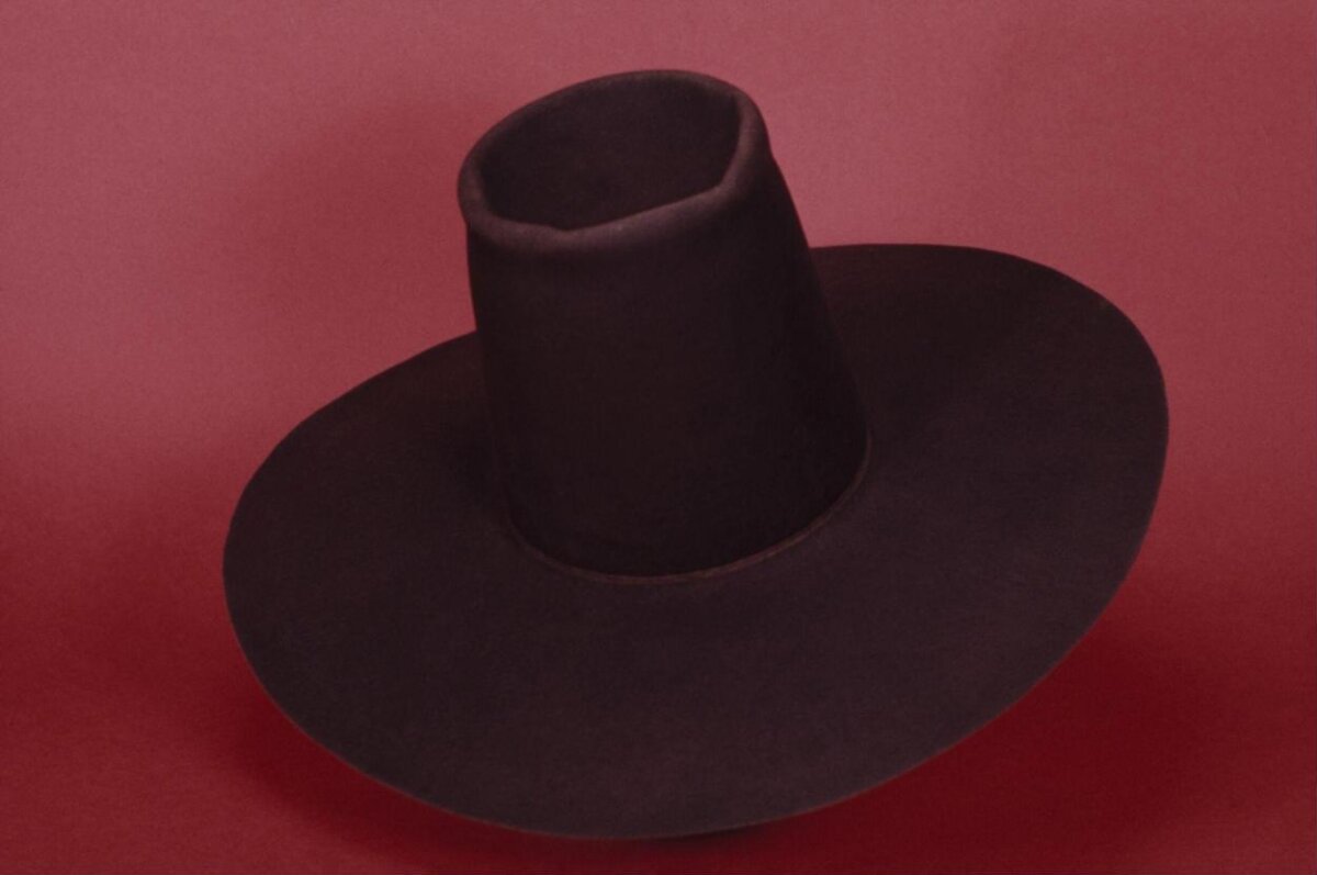 Dark Wide-brimmed Hat on Red Background