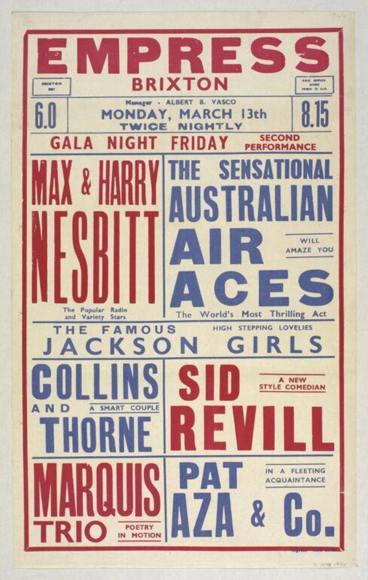 Vintage Empress Brixton Variety Show Poster
