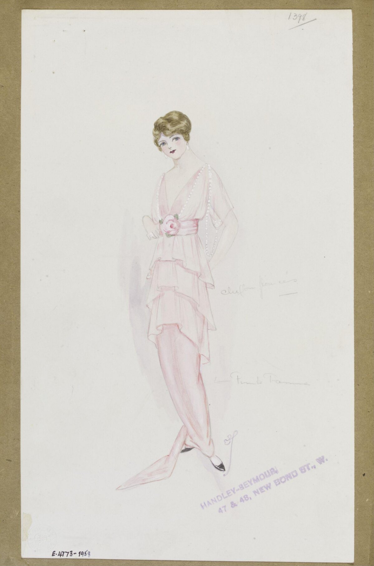 Vintage Pink Evening Gown Fashion Sketch
