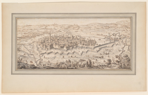Panoramic Drawing of Fortified City