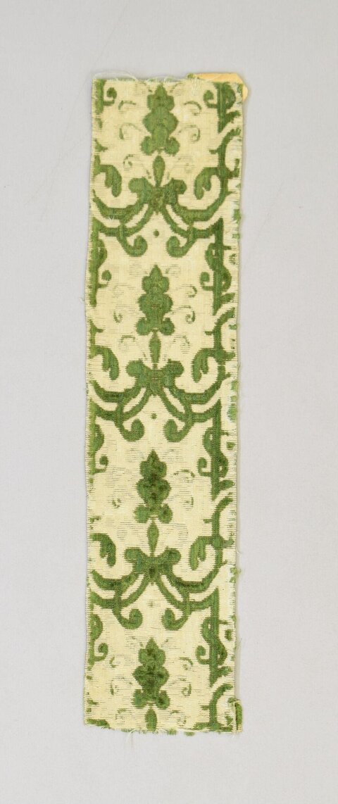 Vintage Green Damask Textile Fragment