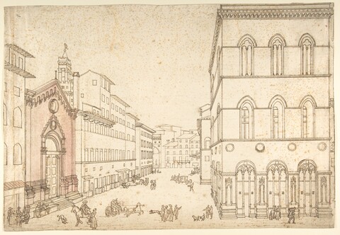 Pen Sketch of European City Square