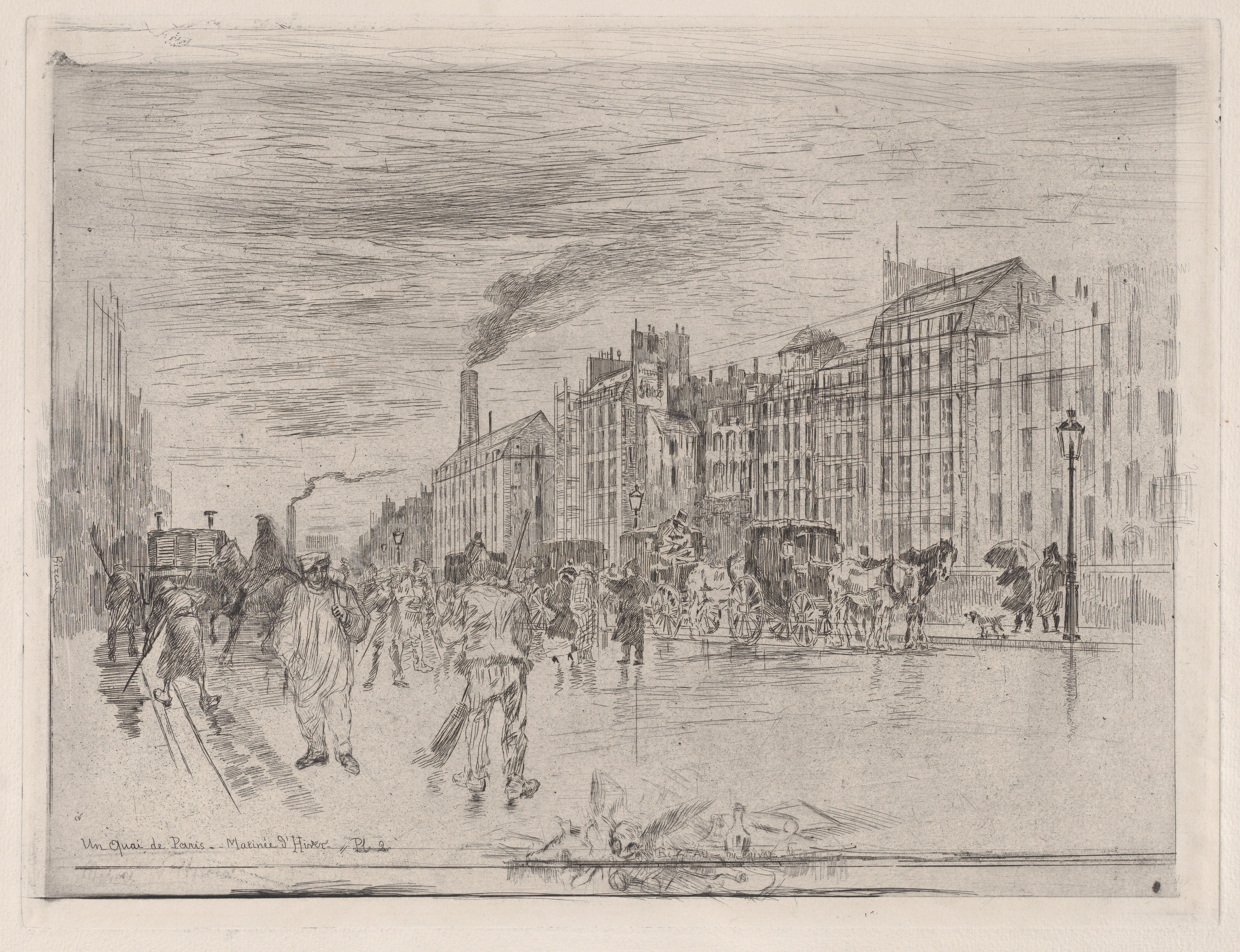 Paris Quay Winter Morning Etching