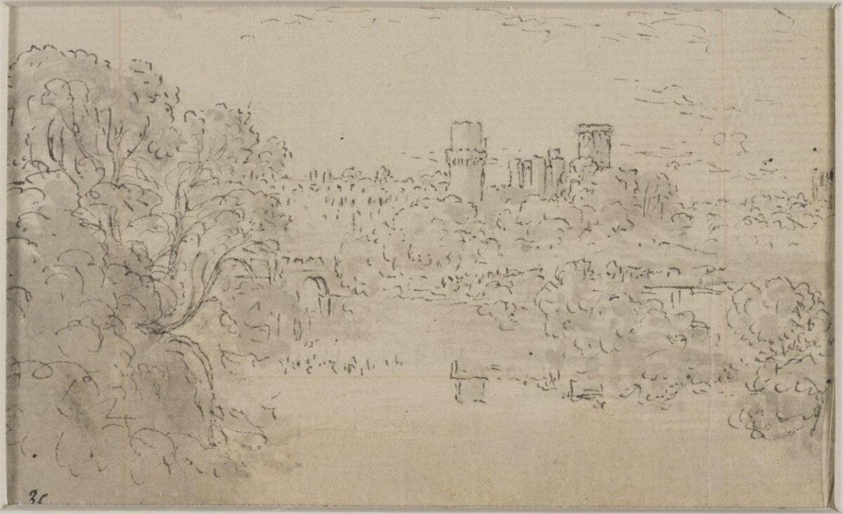 Pencil Sketch of Castle Ruin Landscape