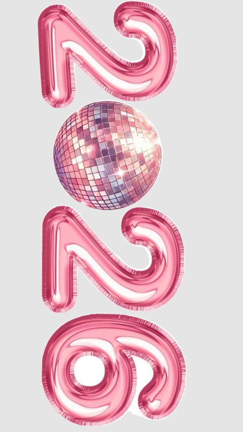 Pink 2024 Disco Ball Balloon Graphic