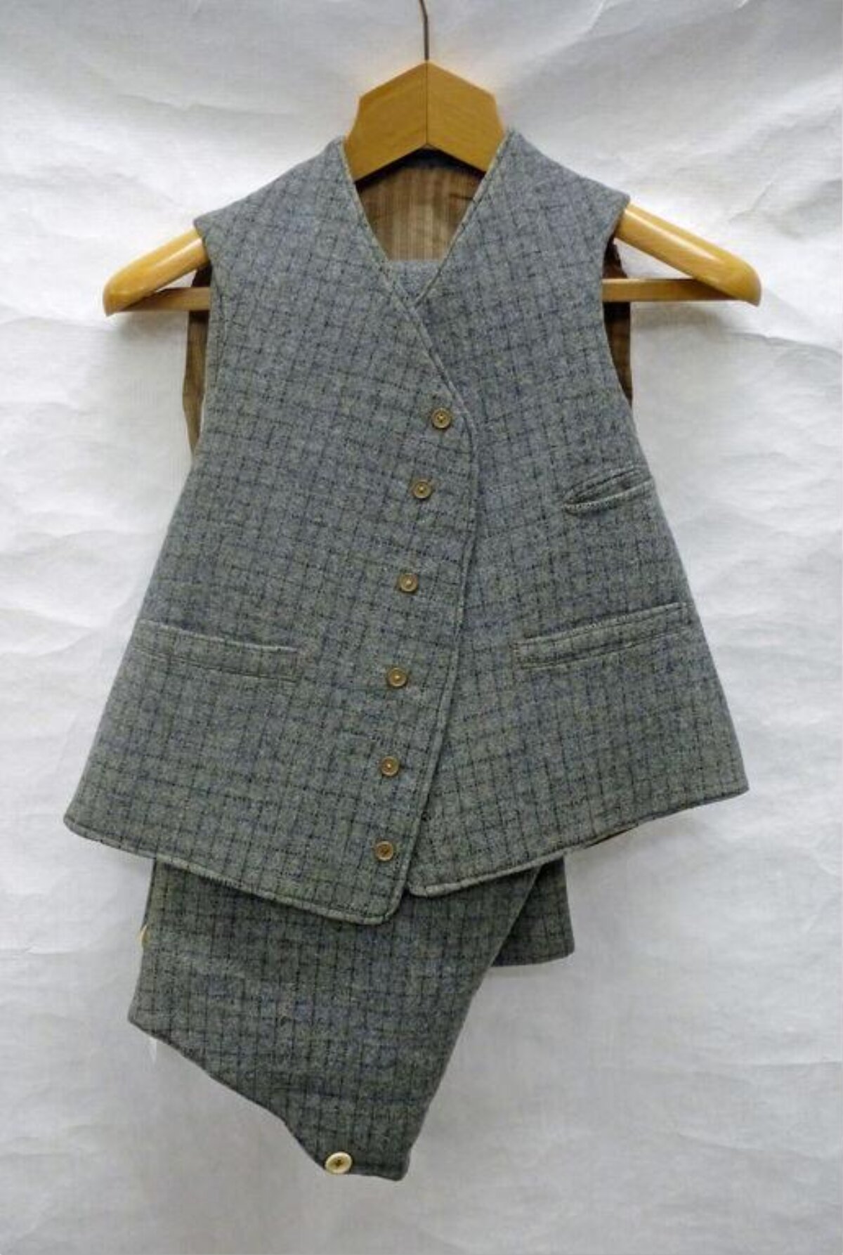 Gray Checkered Vest Skirt Set