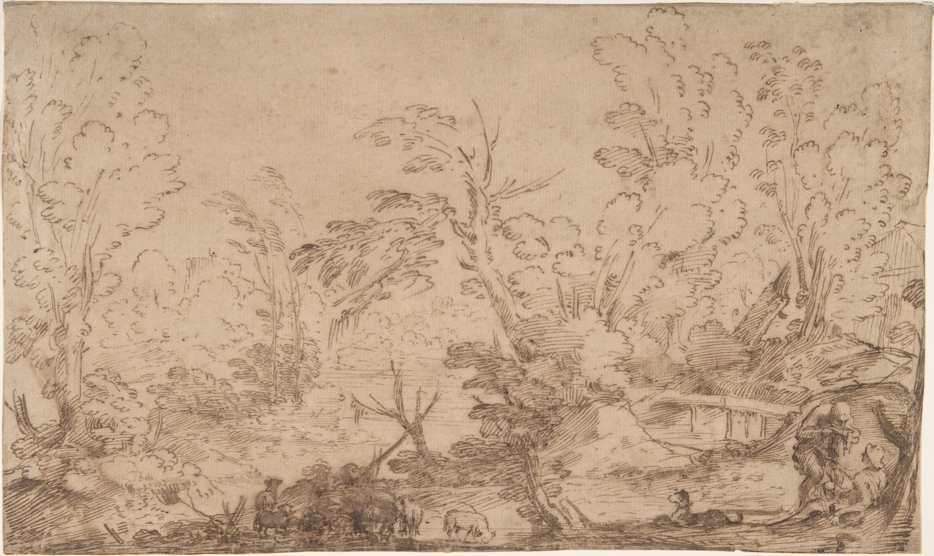 Wooded River Landscape Sketch