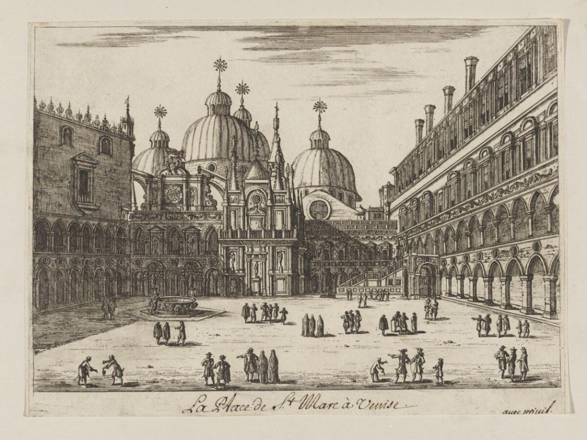 Etching of Venice's St Mark's Square