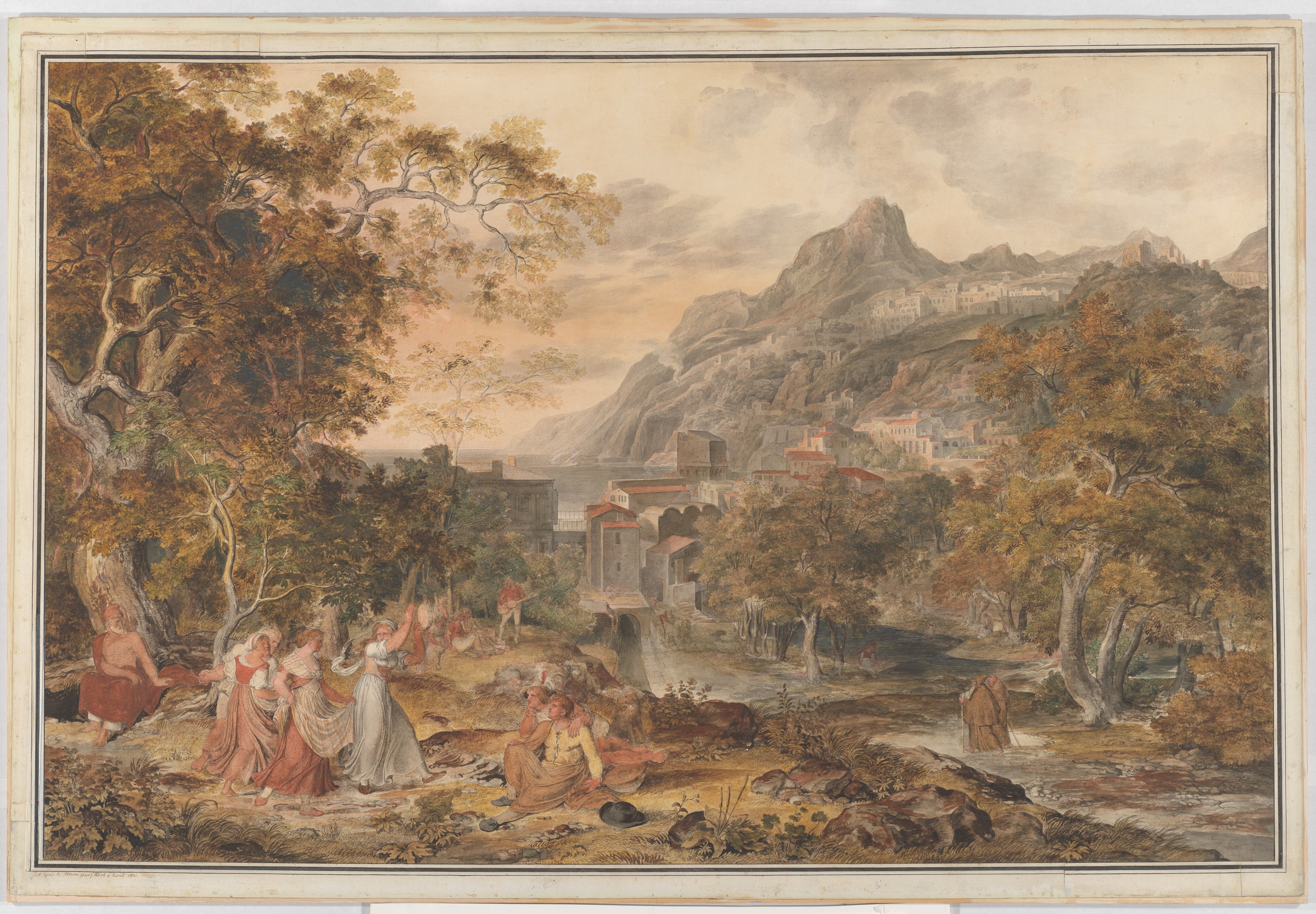 Mountain Town Landscape with Dance Gathering