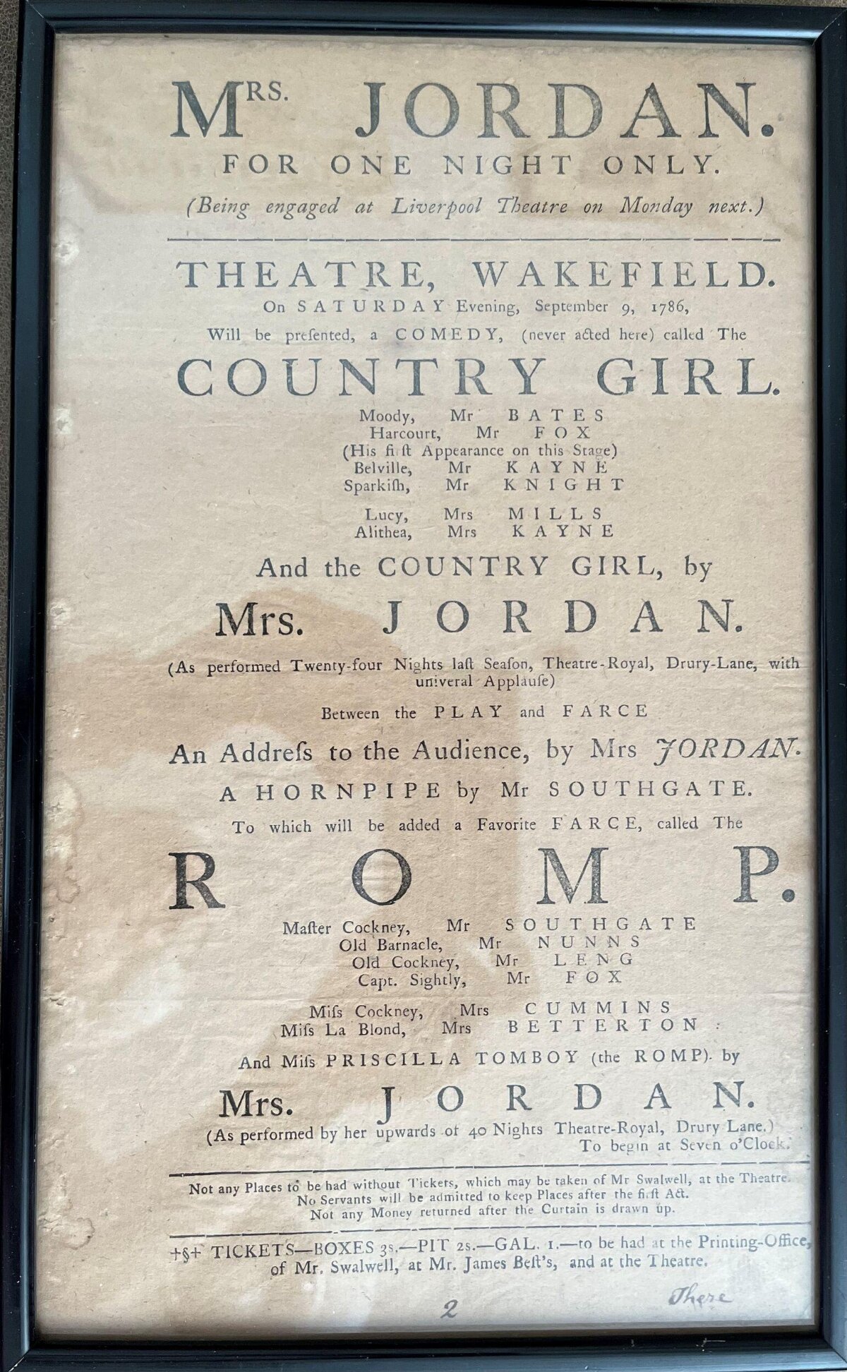 1786 Wakefield Theatre Playbill