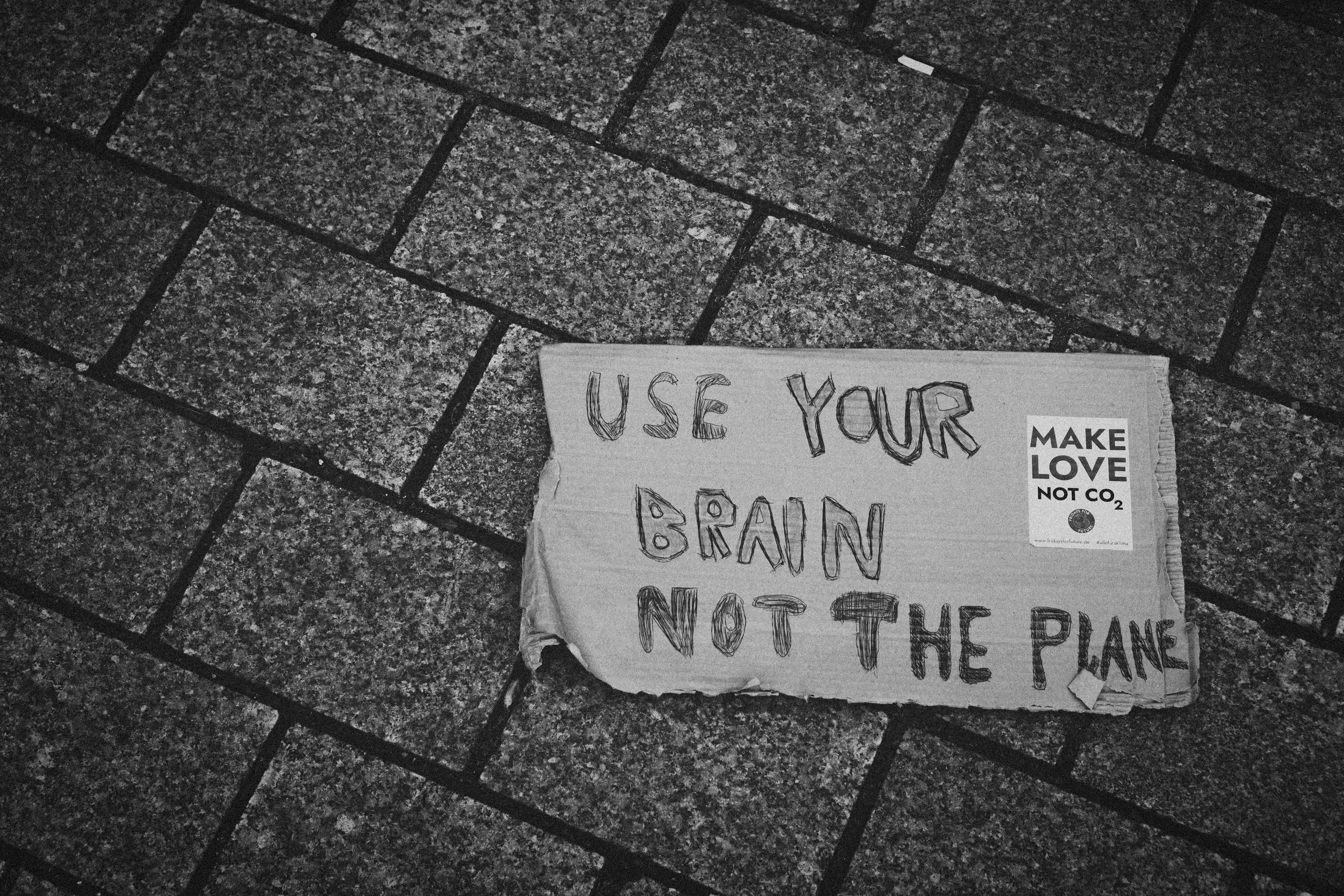 Environmental Protest Sign on Pavement
