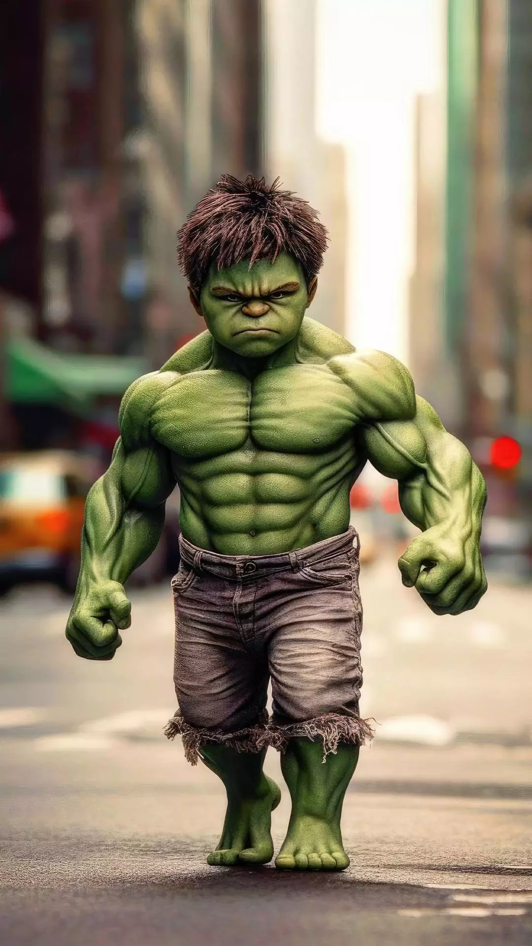 Mini Hulk Walking on City Street