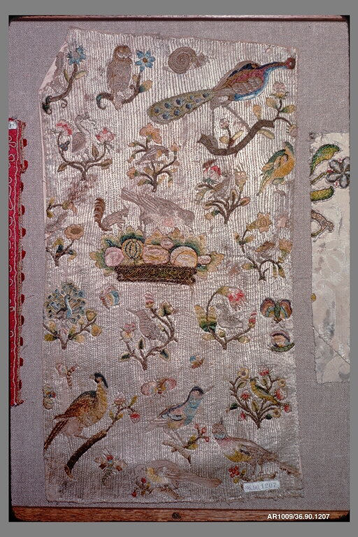 Antique Bird and Flora Embroidered Textile