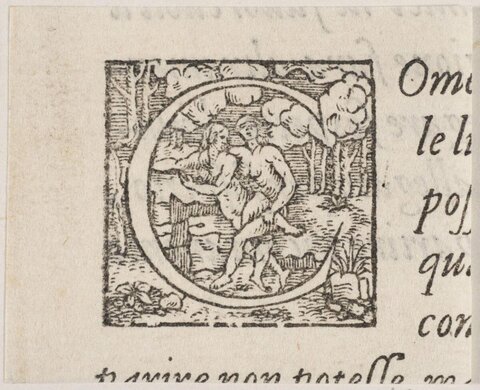 Decorated Initial C Woodcut Print