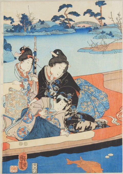 Japanese Ukiyo-e River Boat Outing