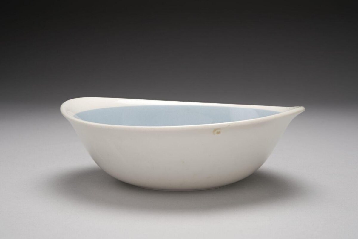 White Ceramic Bowl With Light Blue Interior