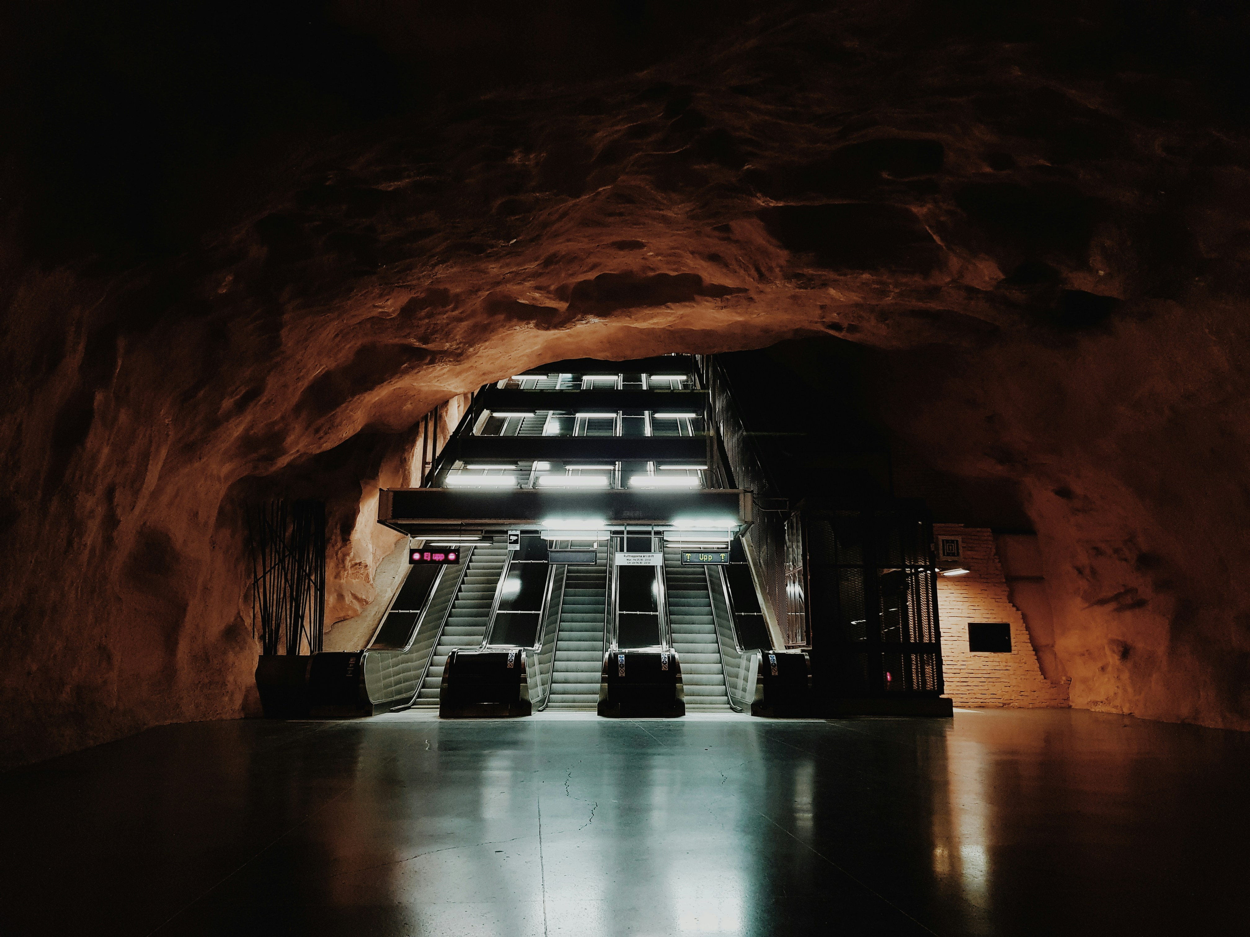 Cave-style Subway Station Escalators