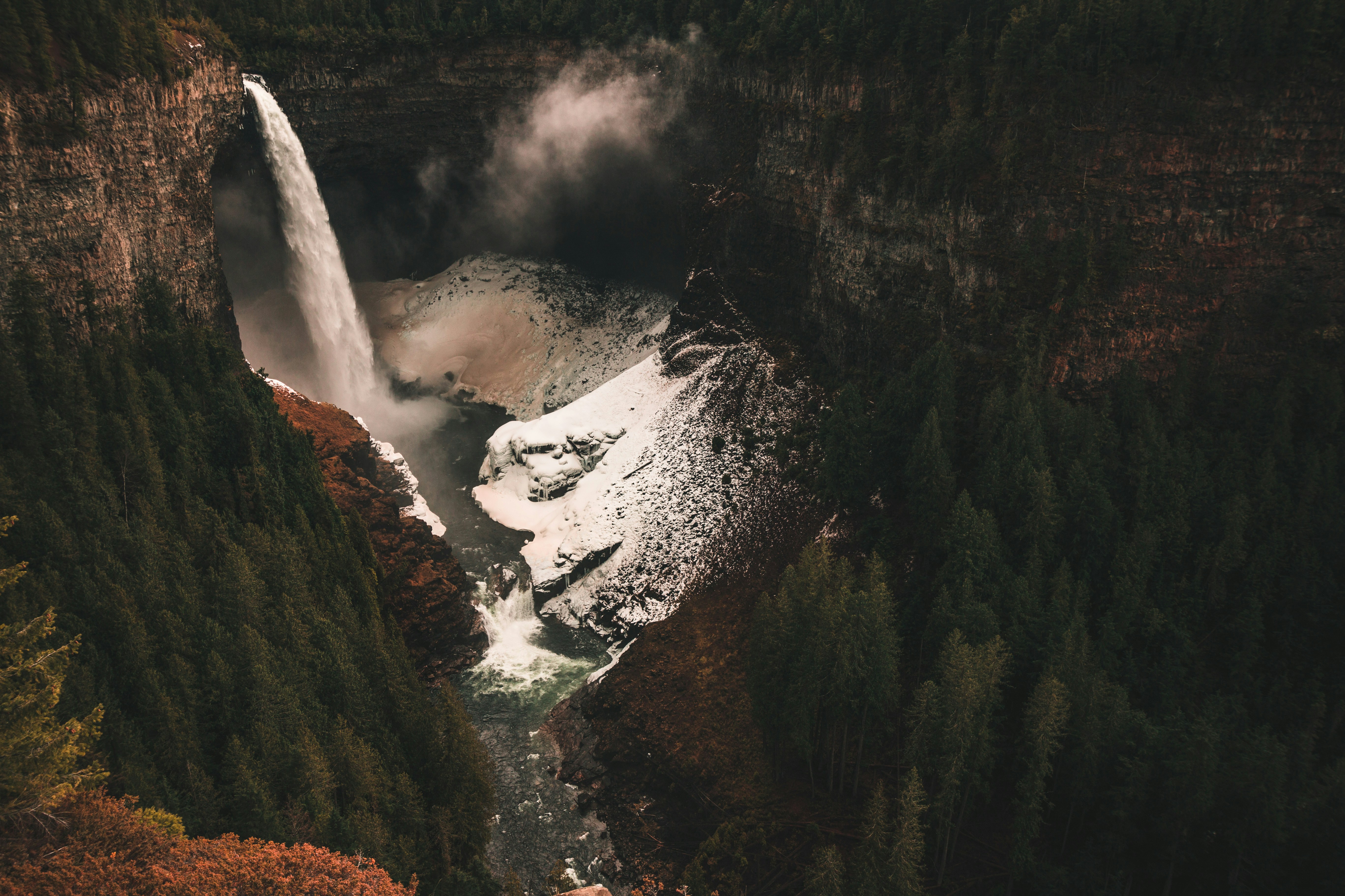 Snow-Covered Canyon Waterfall