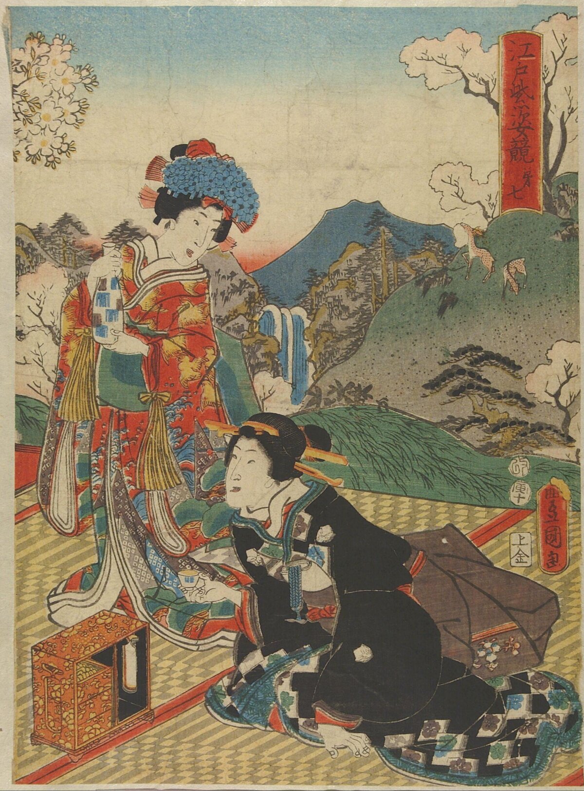 Two Women in Japanese Ukiyo-e Print