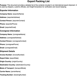Export Packing List