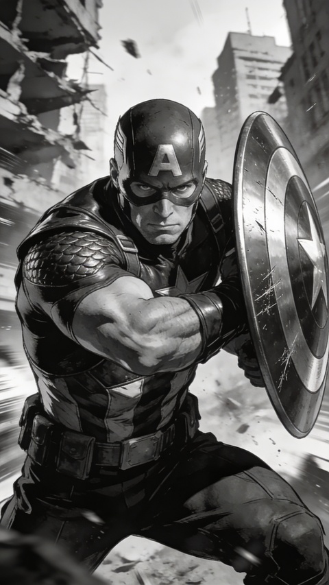 Captain America in Ruined City
