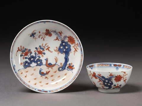 Blue Red Porcelain Cup and Saucer