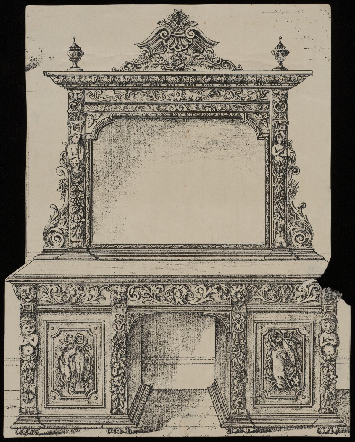 Ornate Carved Fireplace Sketch