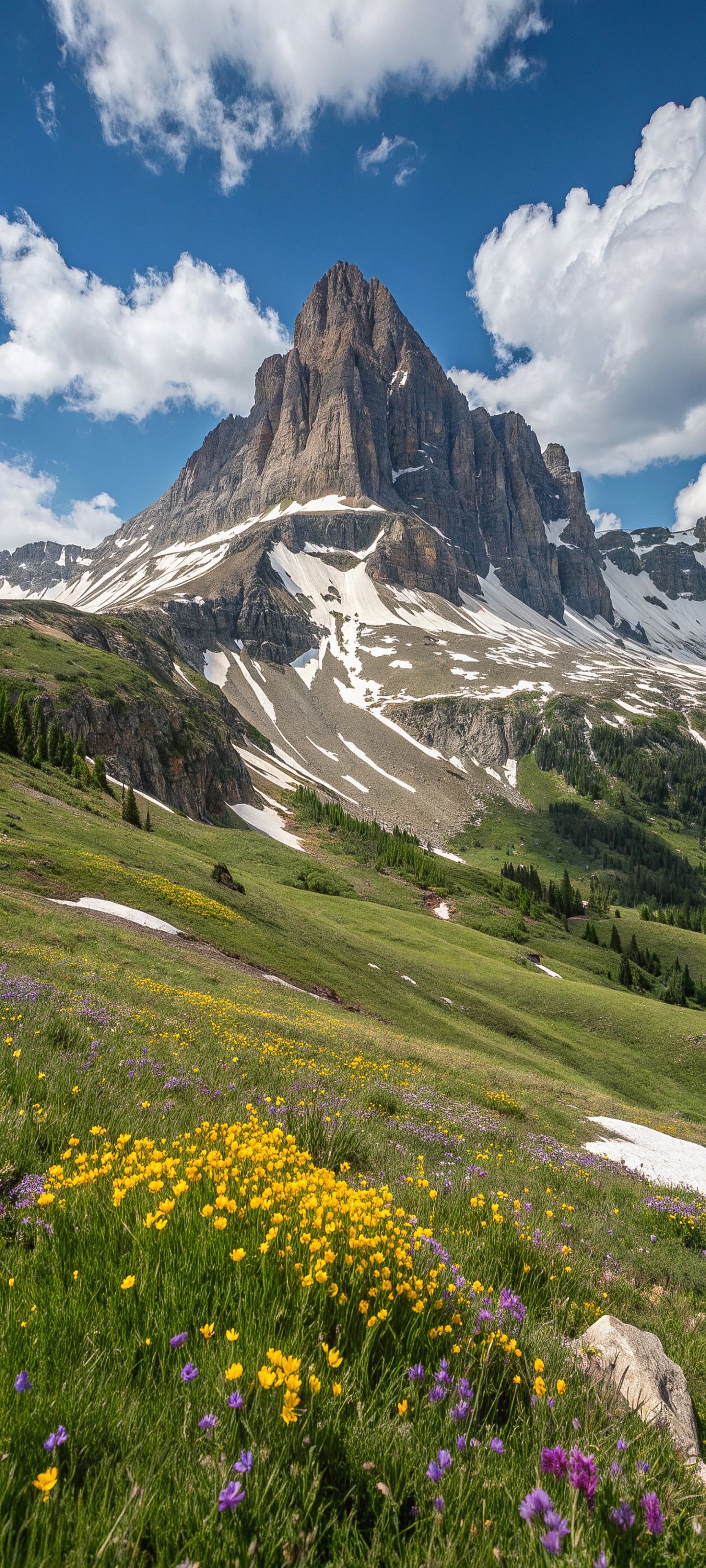 Mountain Peak with Wildflower Meadow