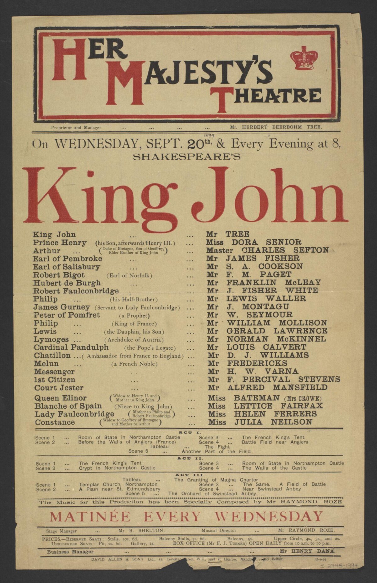 Vintage King John Theatre Playbill