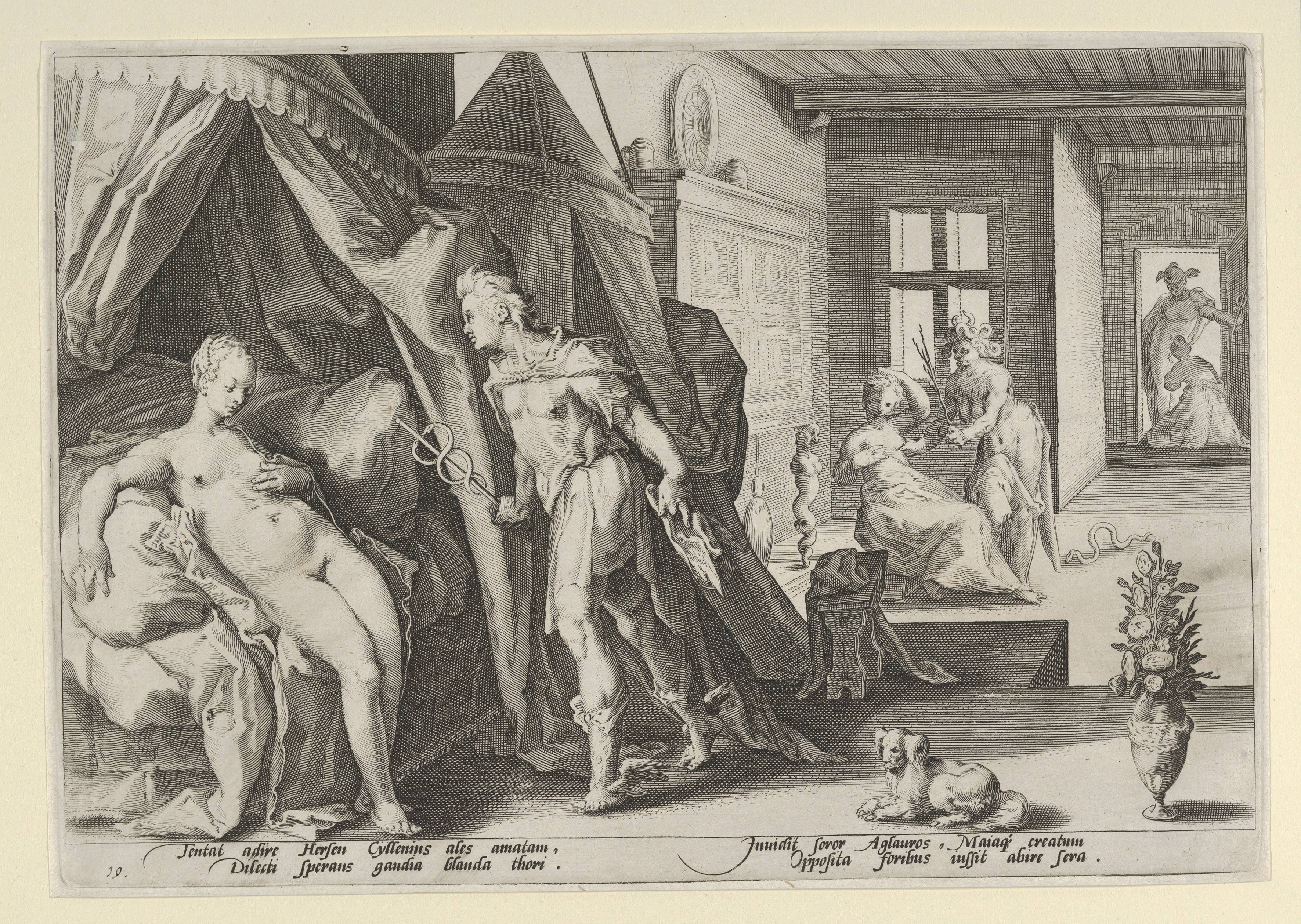 Mercury Visits Aglaurus Antique Engraving