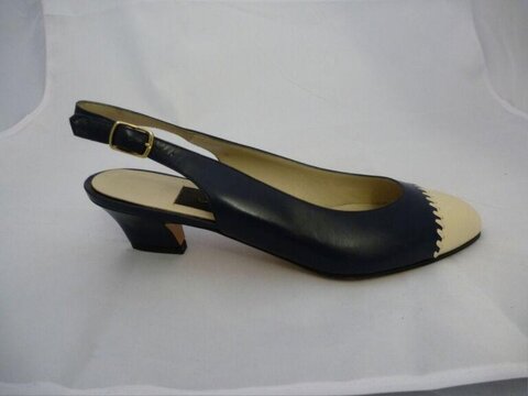 Black and White Slingback Mid Heel Shoe