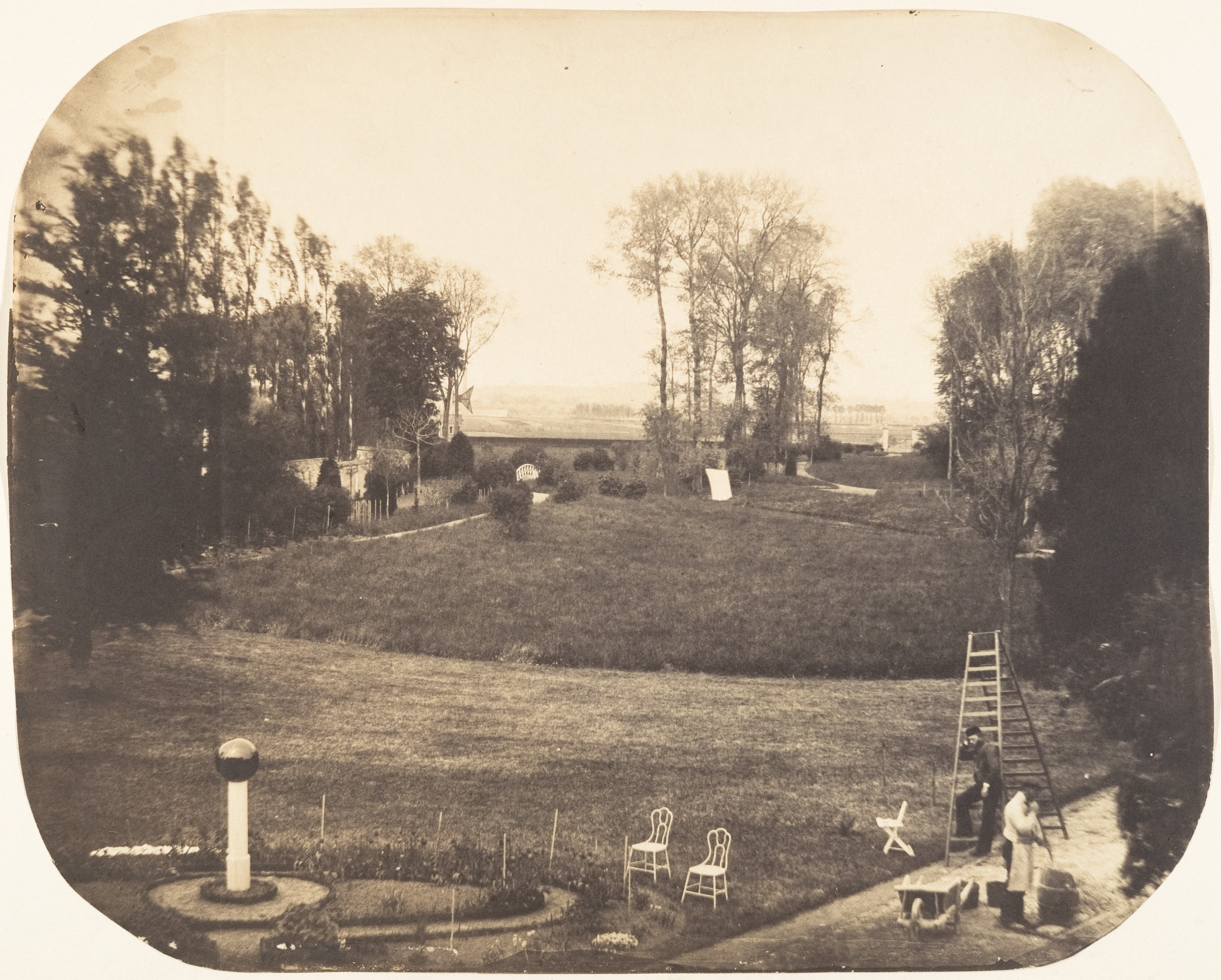 Vintage Estate Garden with Workers