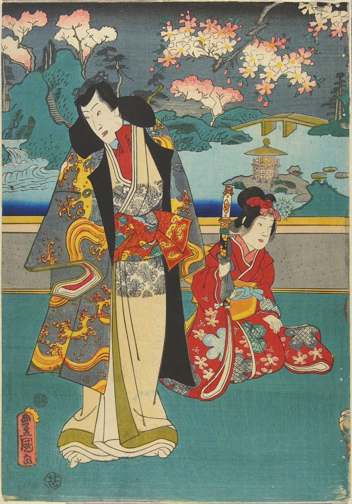 Ukiyo-e Two Figures Under Cherry Blossoms