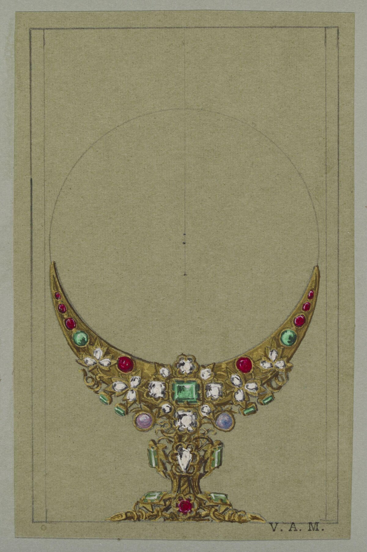 Crescent Gem Pendant Design Sketch
