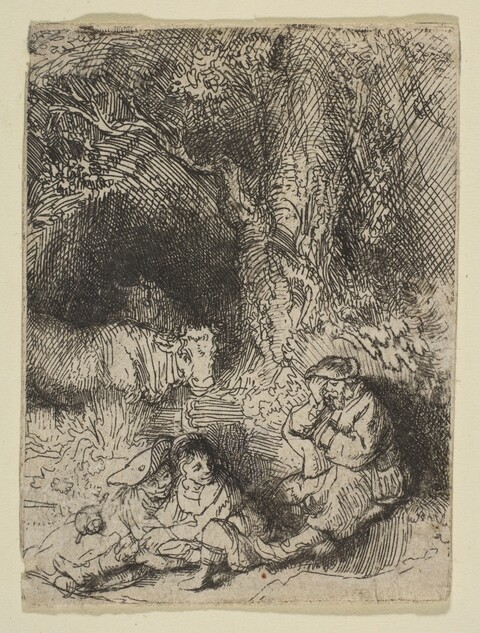 Etching of Resting Figures and Cow