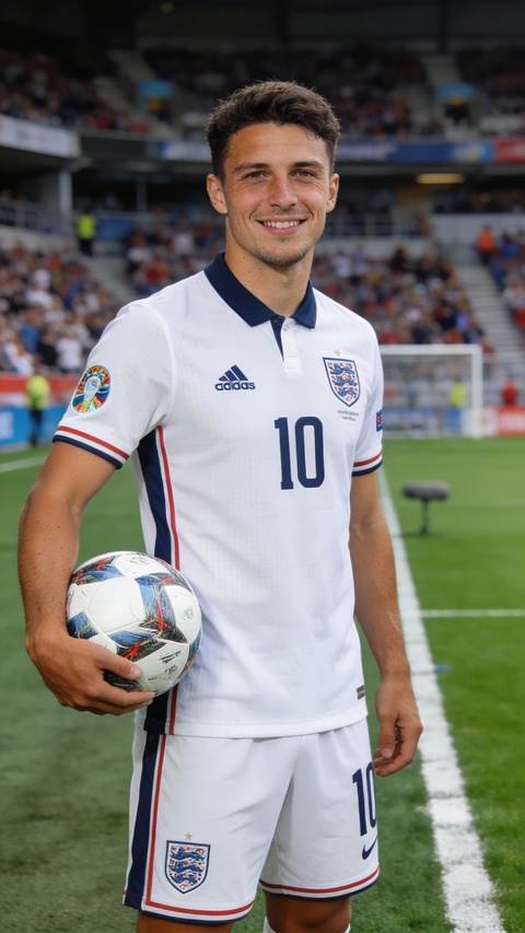 England Footballer Poses on Soccer Pitch