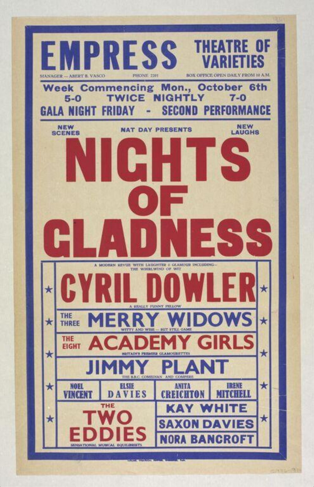 Vintage Nights of Gladness Theatre Poster