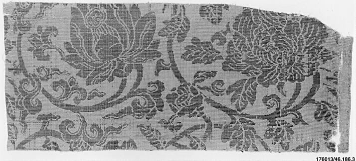 Ancient Peony Pattern Woven Fabric Fragment