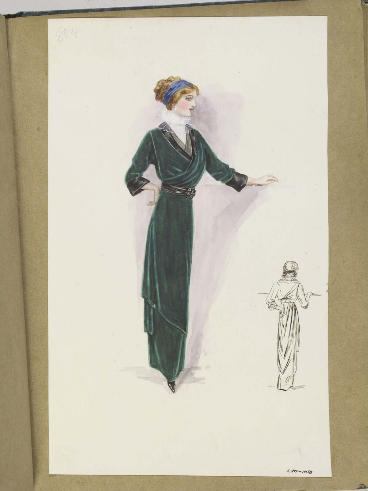Vintage Green Gown Fashion Sketch
