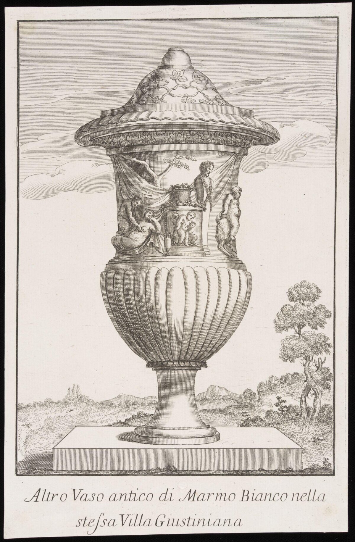 Ancient White Marble Vase Engraving
