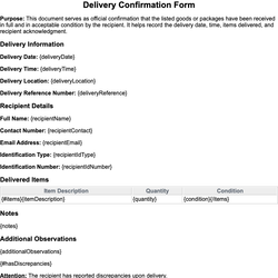 Delivery Confirmation Form