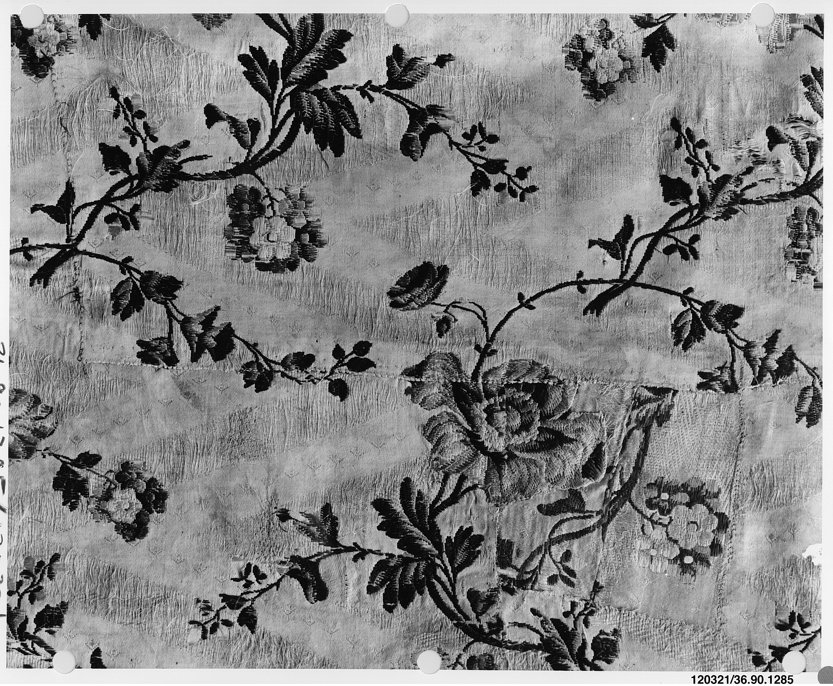 Black and White Floral Textile Fragment