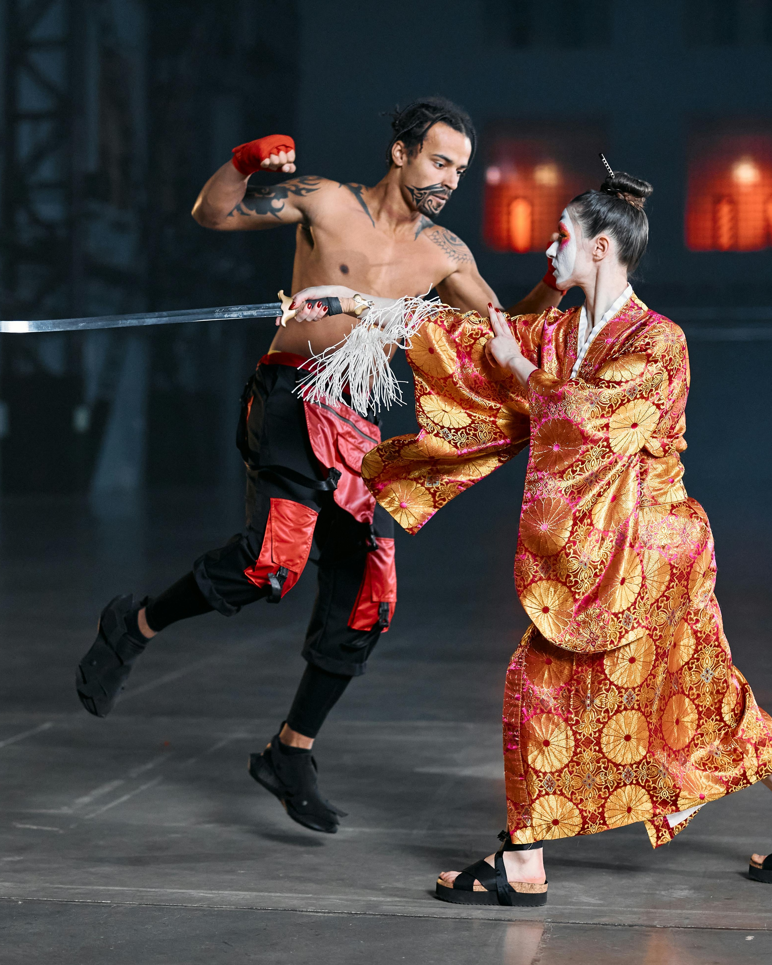 Two Martial Fighters in Combat Stance