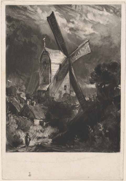 Windmill in Stormy Landscape
