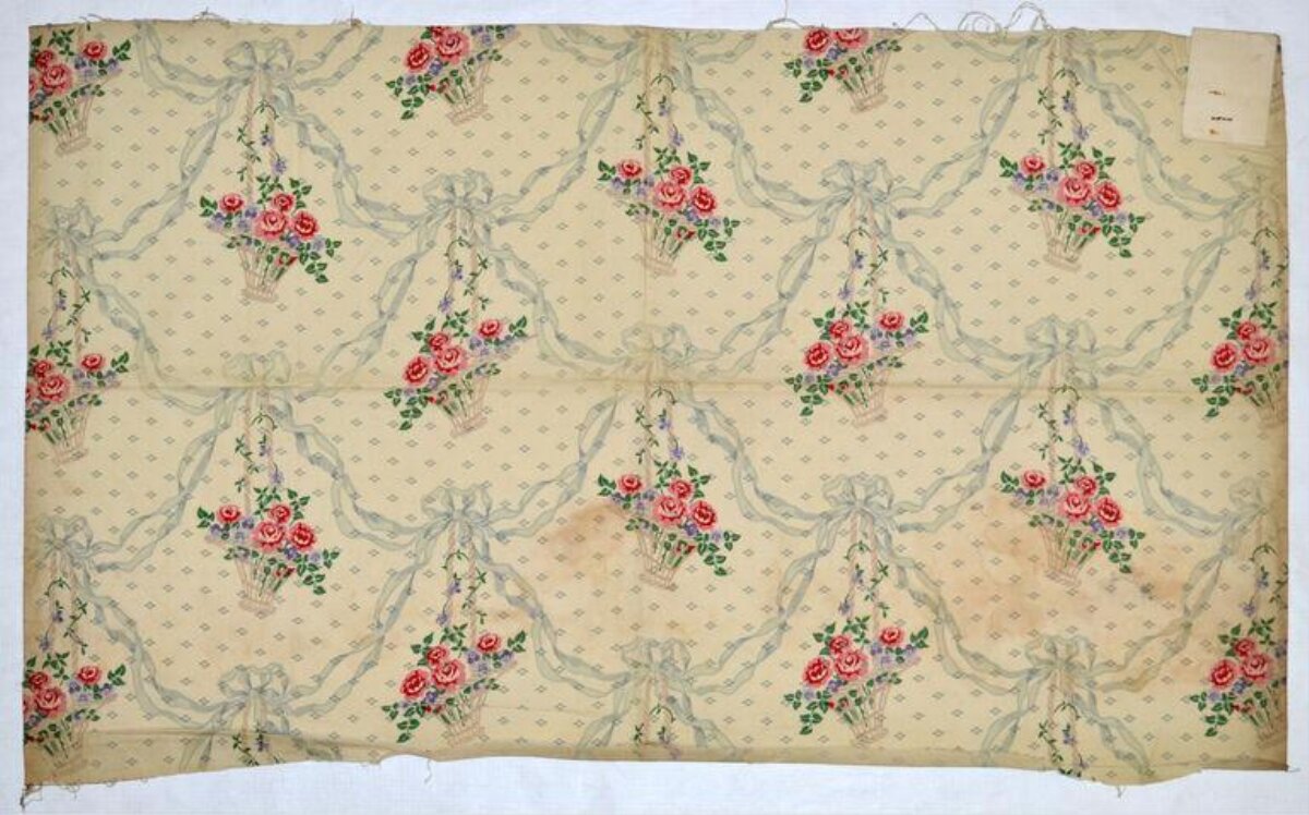 Vintage Rose Basket Printed Fabric